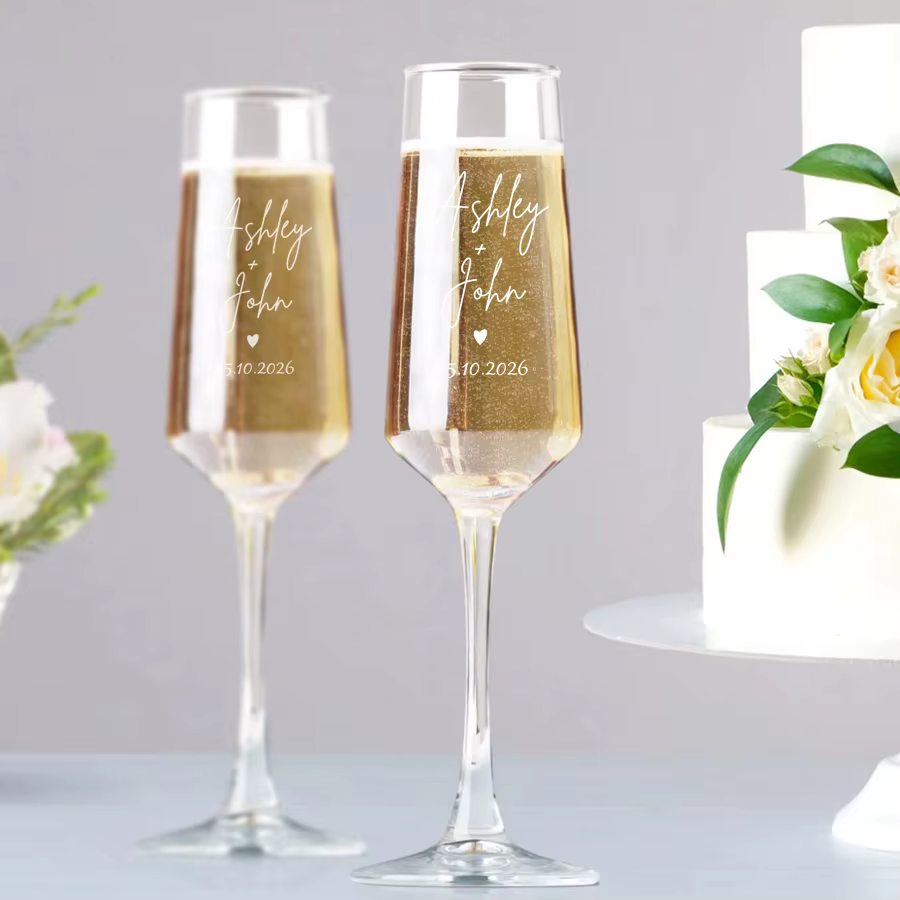 Ensemble de 2 verres à champagne personnalisés, verre à champagne personnalisé pour mariage, flûte à