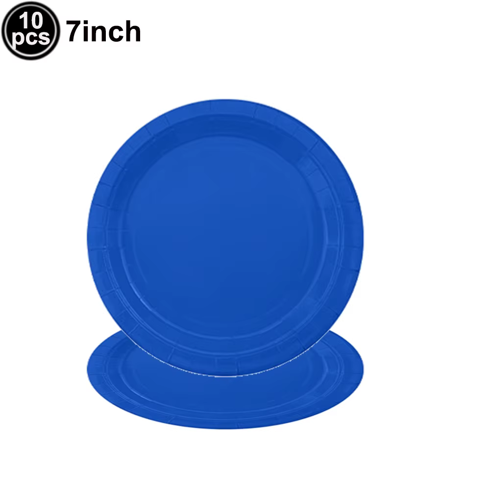 Vaisselle jetable bleu foncé, assiette en papier, tasse, serviette, vaisselle en papier bleu pour an