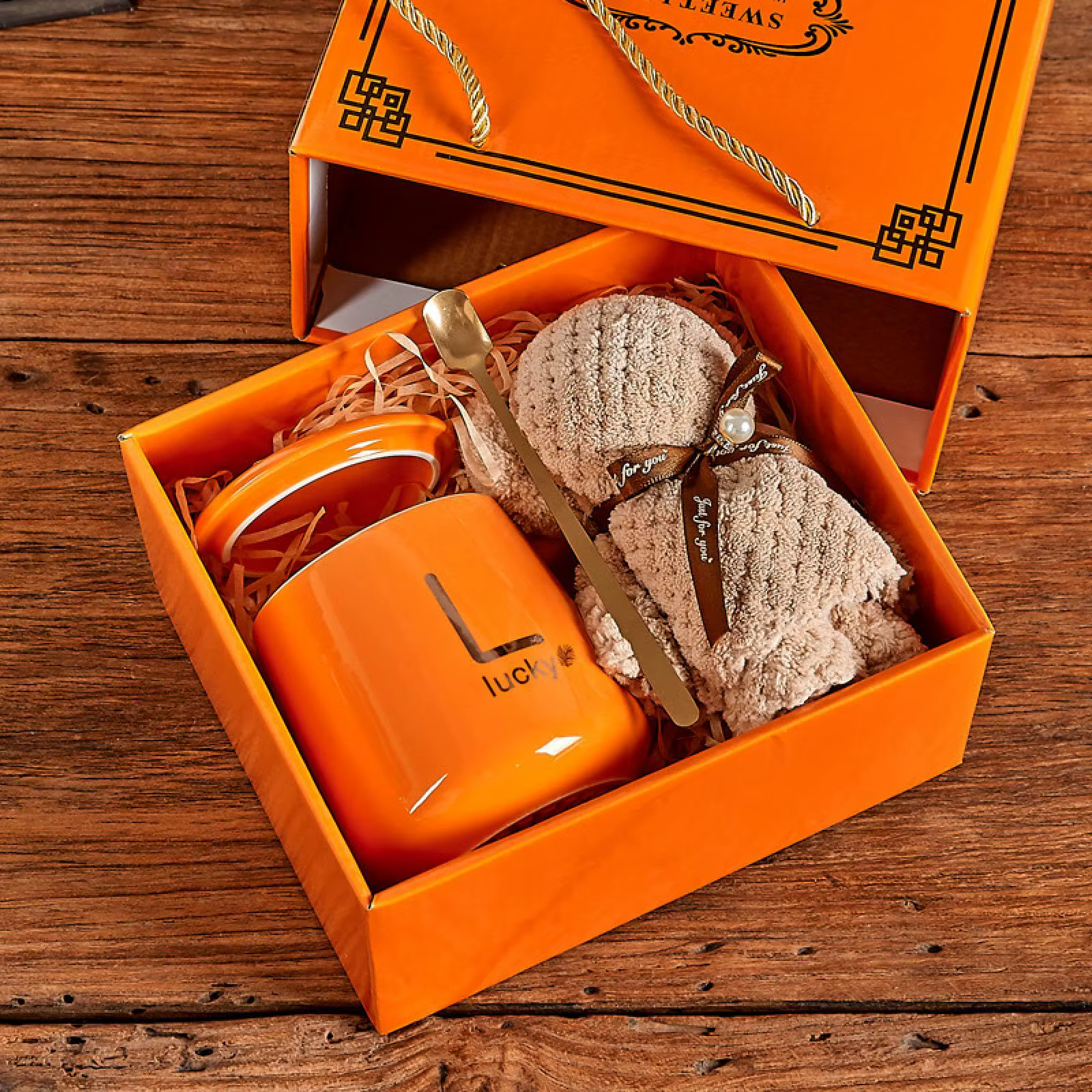 Ensemble de tasses à café en céramique 4-en-1 de luxe avec serviette et cuillère en forme d'ours - C