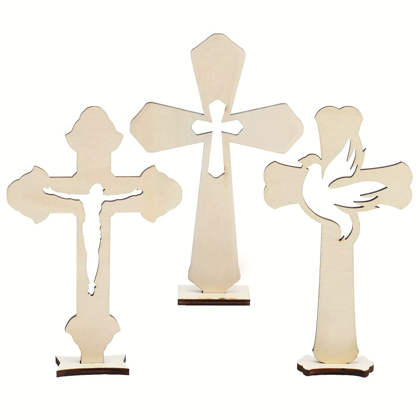 6 croix en bois catholiques pour l'artisanat, petites décorations de baptême, croix rustiques sur pi