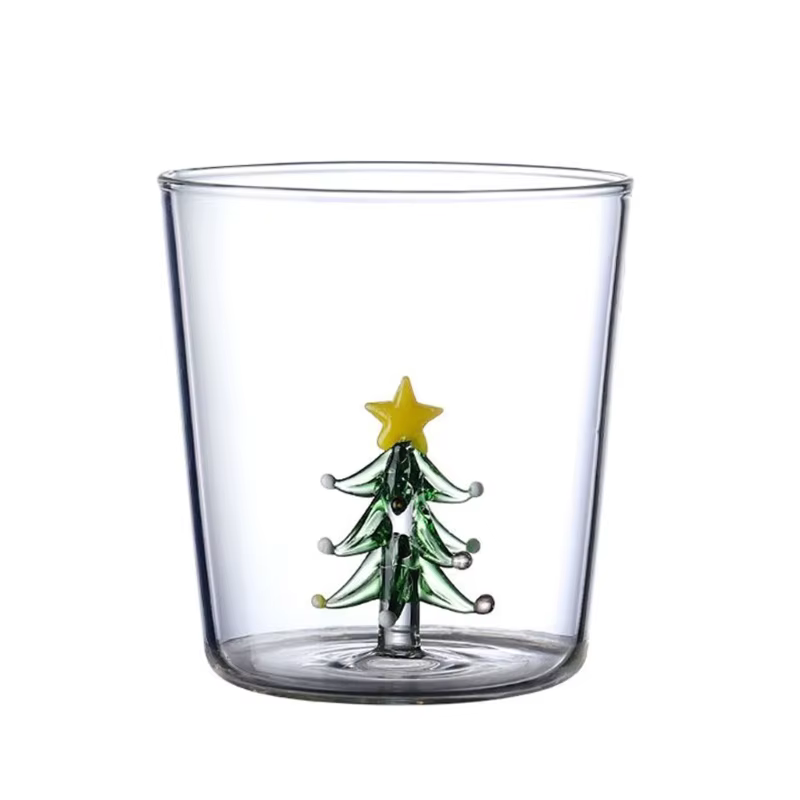 Verre à boire 3D avec figurine d'arbre Noël à l'intérieur, verre sans pied pour vin, eau, gobelet à