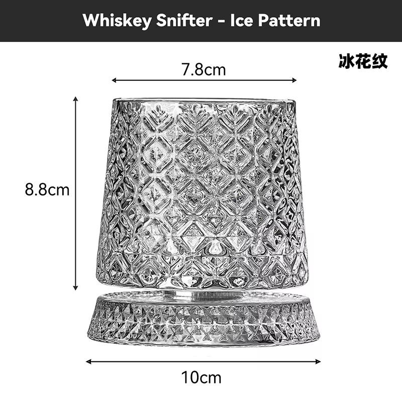 1 verre à whisky rotatif avec base en verre, rotation à 360 degrés, verre à rhum en cristal pour coc