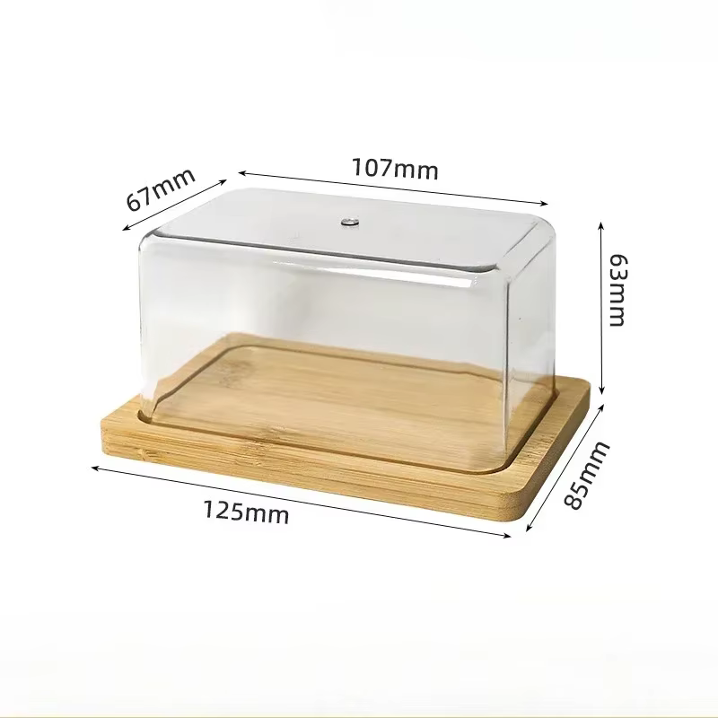 Plateau à beurre en bambou pour comptoir avec couvercle en acrylique transparent, boîte de rangement