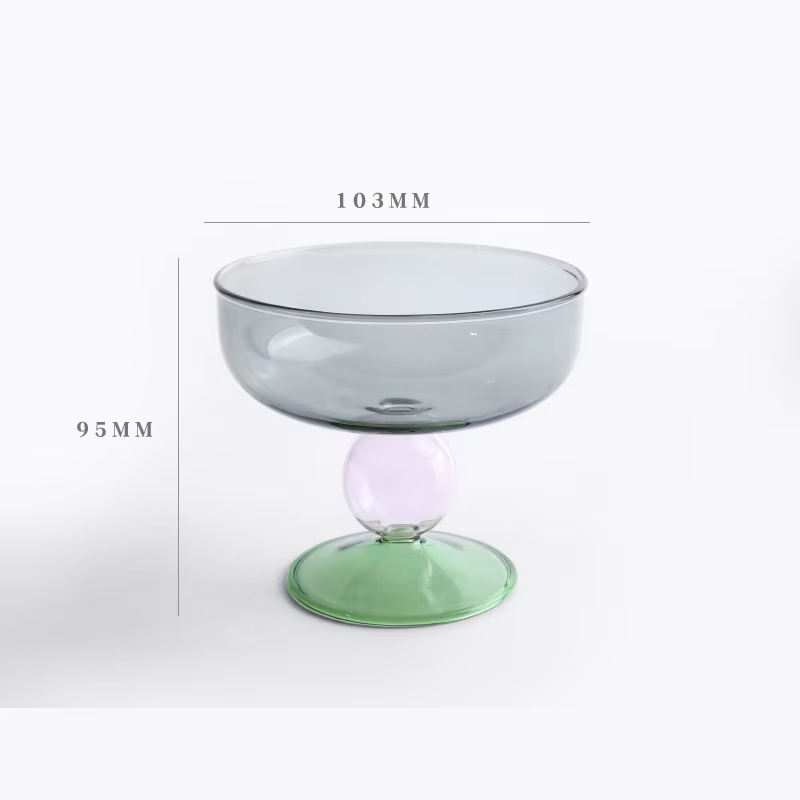 Tasse à crème glacée colorée, 1 pièce, ambre vert bleu gris rose, boule à tige, Dessert, Pudding, ta