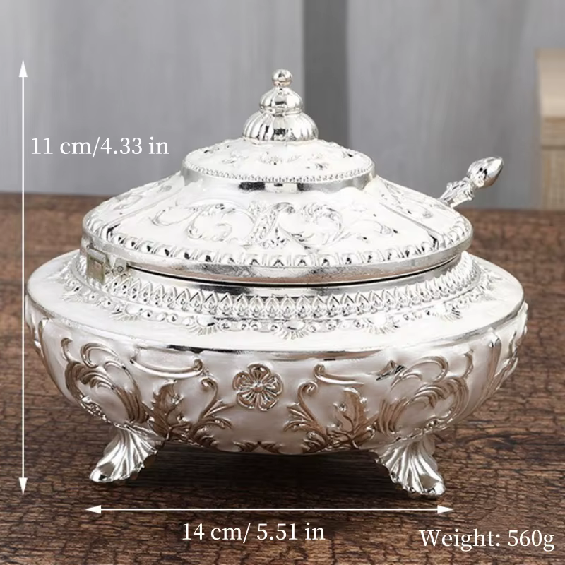 Pot de grains de café, alliage de fleurs gravées avec couvercle, récipient d'assaisonnement de luxe,
