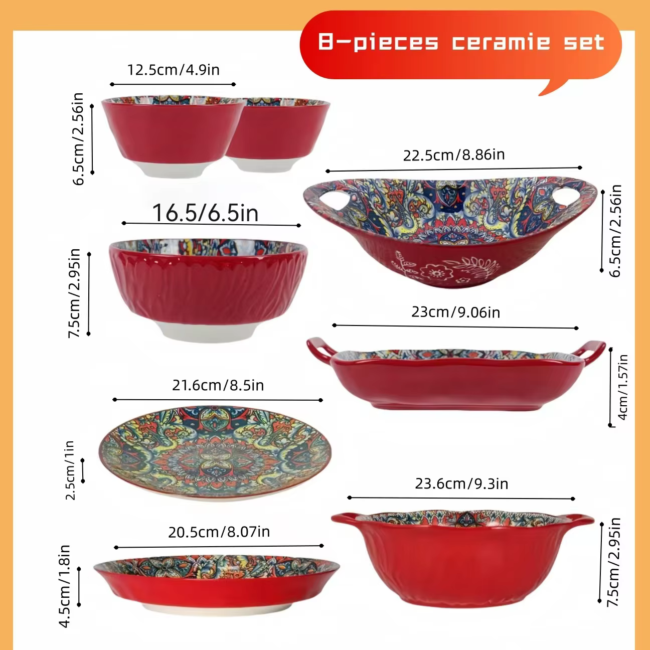 Plats et couverts en céramique bohème, ensemble de 8 pièces, bel bol de riz domestique, bassin à sou