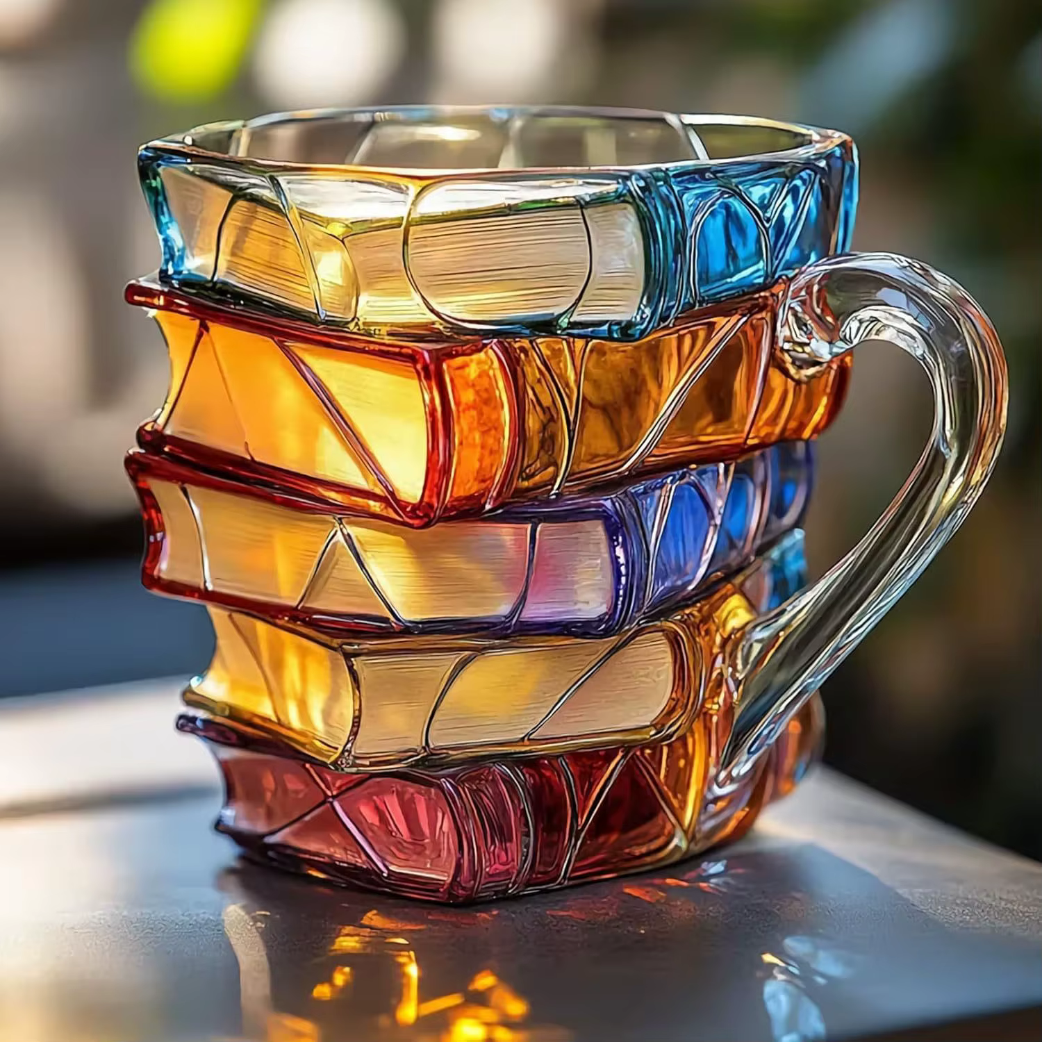 Tasse à livre peinte, tasse à café en verre coloré 3D, livres de nouveauté, tasse à café empilable, 