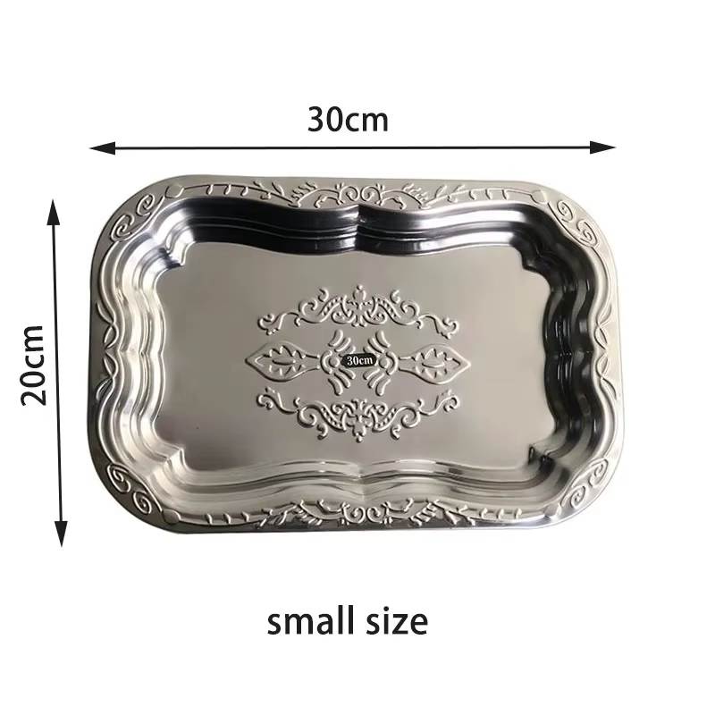 Plateau rectangulaire en acier inoxydable, 3 tailles, plateau de service en métal gaufré Vintage pou