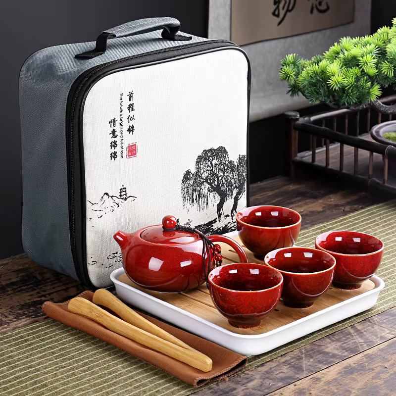 Avec sac de voyage 4 tasses service à thé Kung Fu chinois ensemble de voyage théière Portable en cér