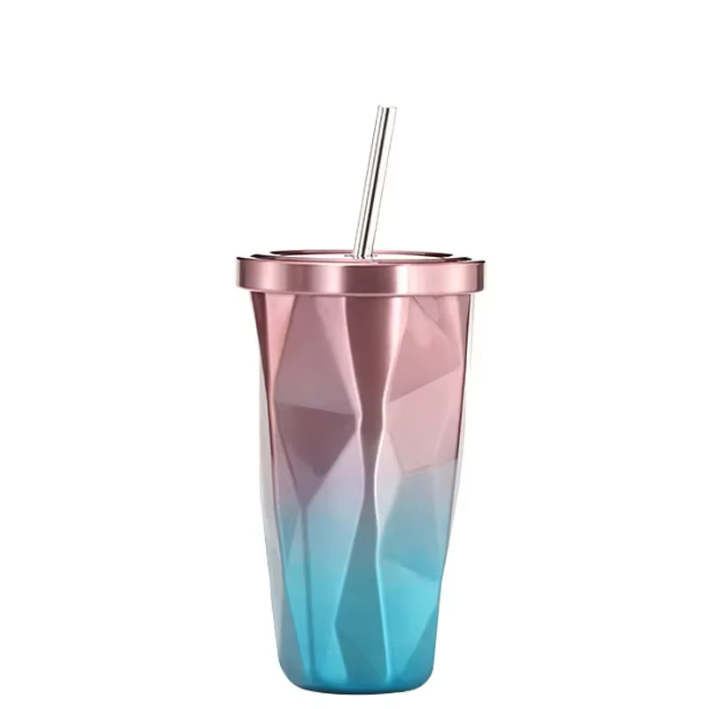 Tasses à eau automatiques isolées, acier inoxydable 304 à Double paroi, 500 ml/17 oz, avec paille, b