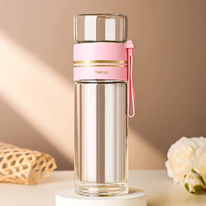 1PCS Tasse à thé portable en verre borosilicate à double paroi de 520 ml avec infuseur en verre et f