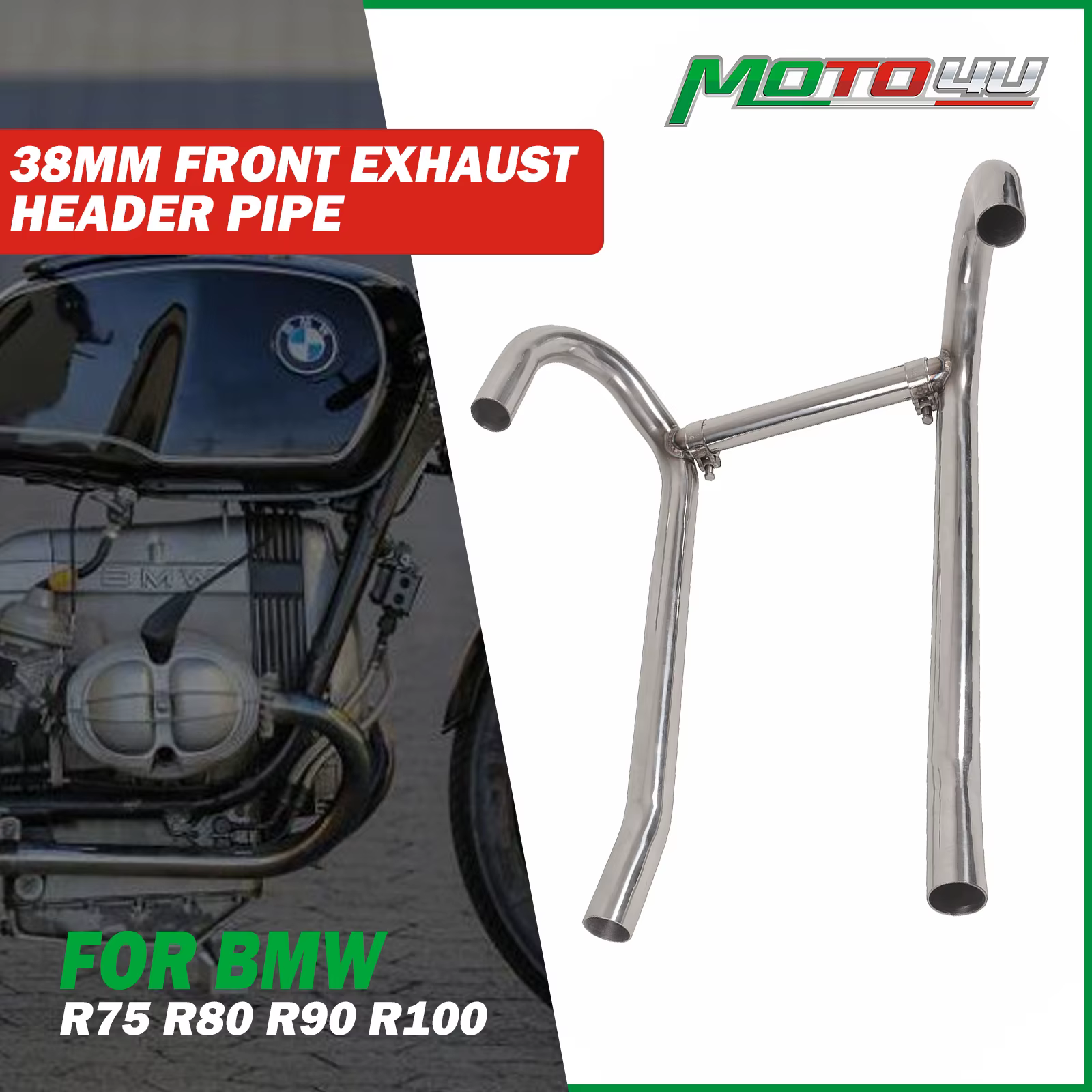 Café Racer pour BMW R75 R80 R90 R100 38mm ensemble de collecteur d'échappement avant en acier inoxyd
