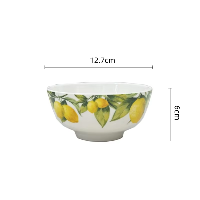 Assiette en porcelaine à motif citron, bol en céramique, assiette ronde peinte à la main, plat à fru