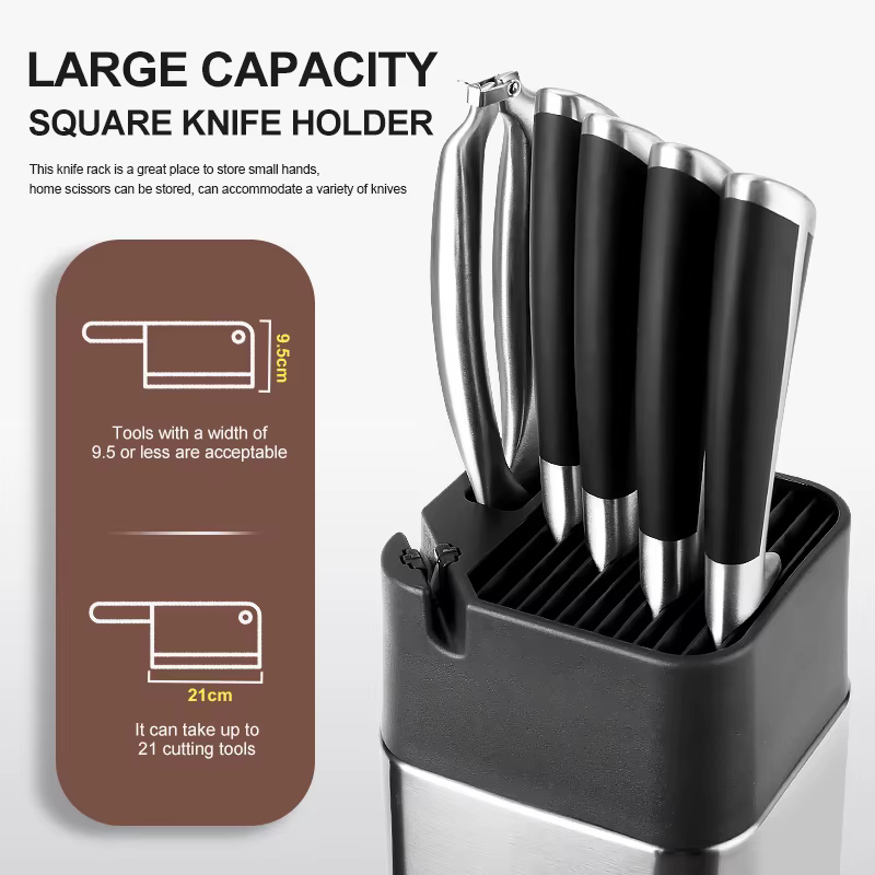 XITUO – porte-couteau sur pied multifonction en acier inoxydable, pour couteaux de cuisine, avec bor