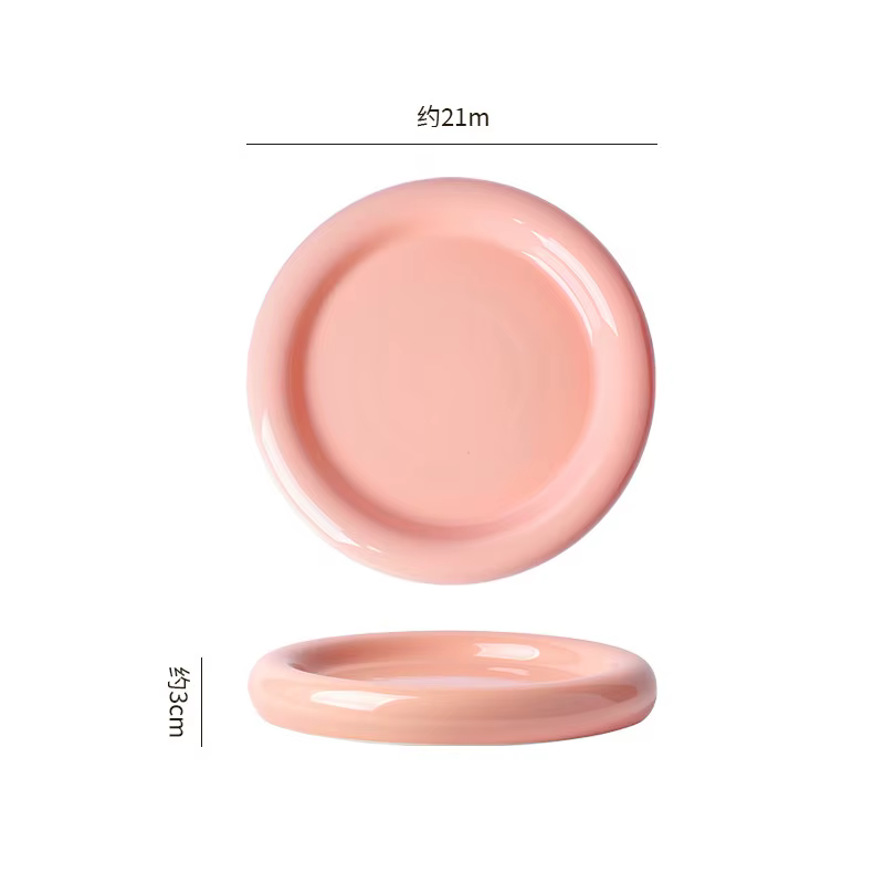 Assiette Ronde en Céramique Crème à Bord Épais pour Donuts, Assiette Domestique, Plat Principal de R