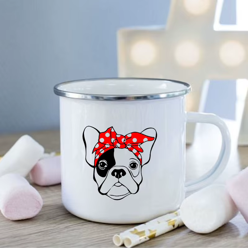 Tasse en émail avec imprimé bouledogue français, tasses vintage avec poignée, verres créatifs, café 
