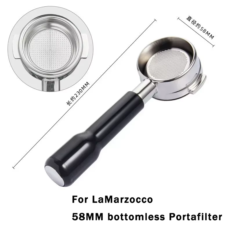 Porte-filtre à café sans fond de 58mm pour La Marzocco, 2 oreilles, acier inoxydable modifié, poigné