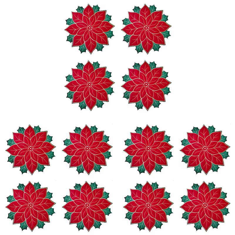 ABKJ-12X vacances noël napperons brodés appliques Poinsettia napperons fleur de noël napperon A