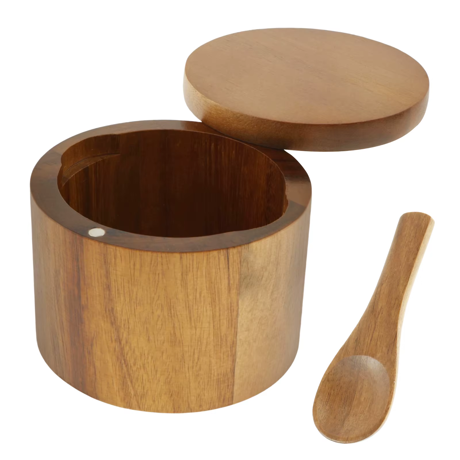 Salière Ronde en Bois d'Acacia avec Cuillère spatirée et Couvercle à Comcussion Magnétique, 1 ou 2 C