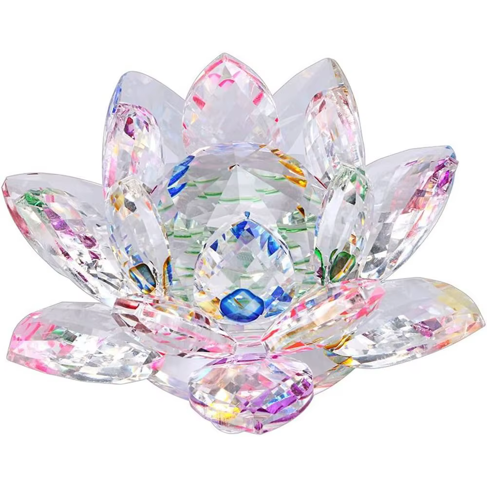 Fleur de lotus en cristal Hue Reflection, 3 pieds, en verre robuste, décoration Feng Shui, anti-déra