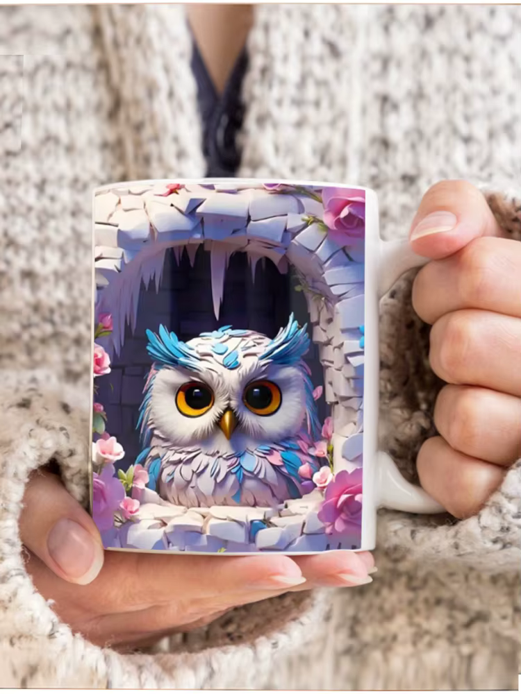 Emballage de tasse à café hibou effet 3D, tasse à thé en céramique par Sublimation de 11oz, tasses à