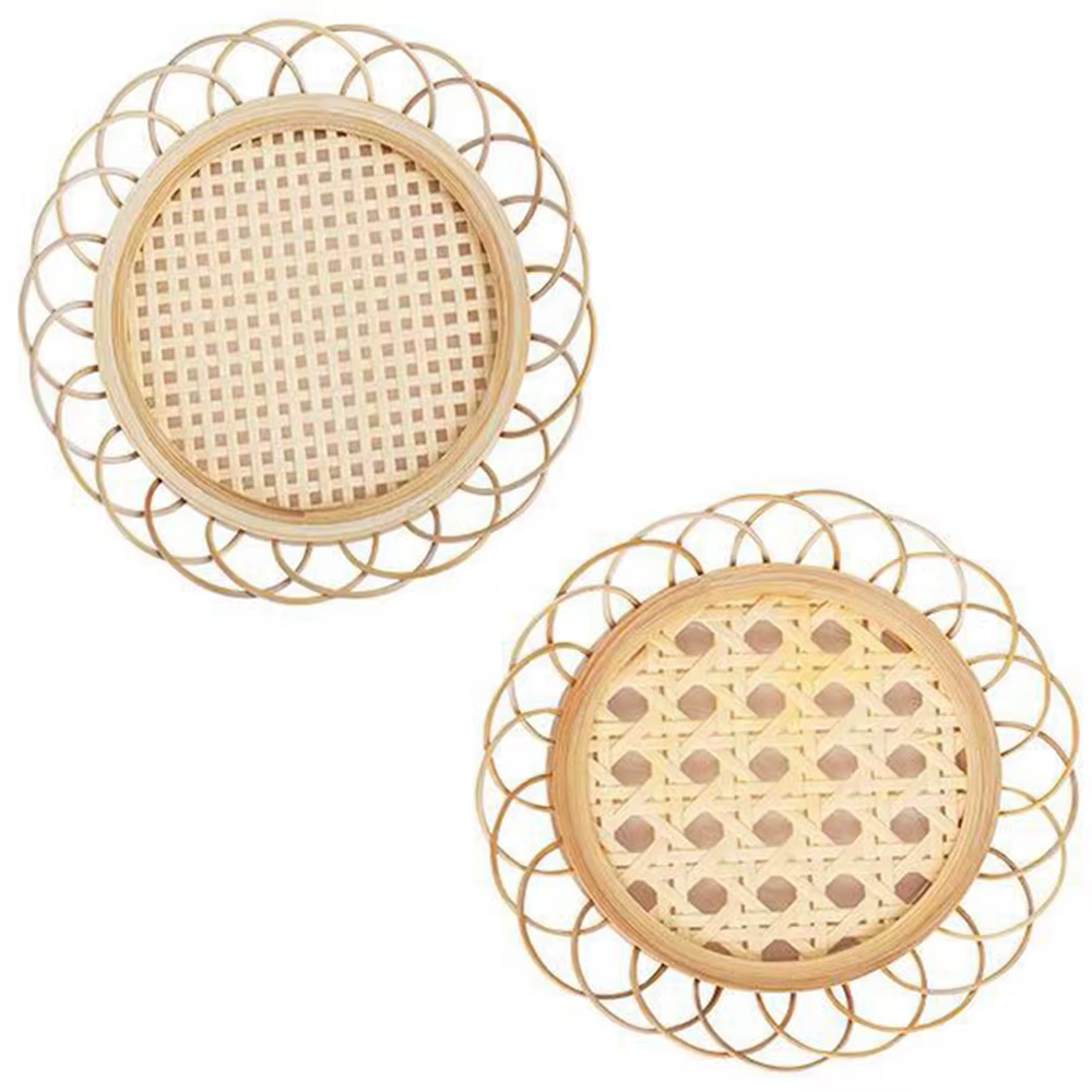 Dessous de verre rond en rotin de bambou fait à la main avec dentelle, napperon naturel pour tasse à