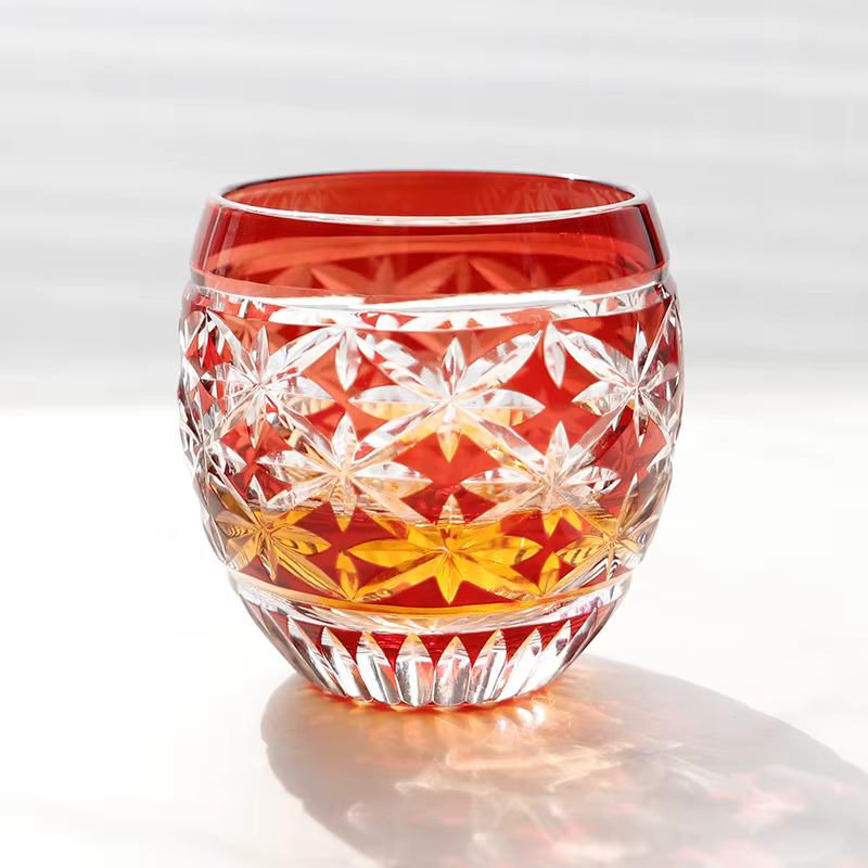 Verres à shot en cristal coloré Edo Kiriko japonais, gravés à la main, motifs étoiles brillantes, pe