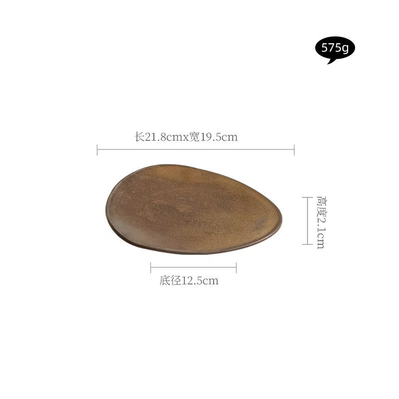 Assiette triangulaire en céramique émaillée effet rouillé, assiette créative pour steak, plat à pâte