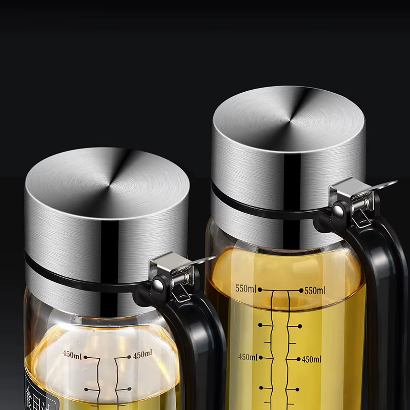 Bouteille d'huile en verre avec couvercle rabattable, pot d'huile étanche, sauce soja de cuisine pré