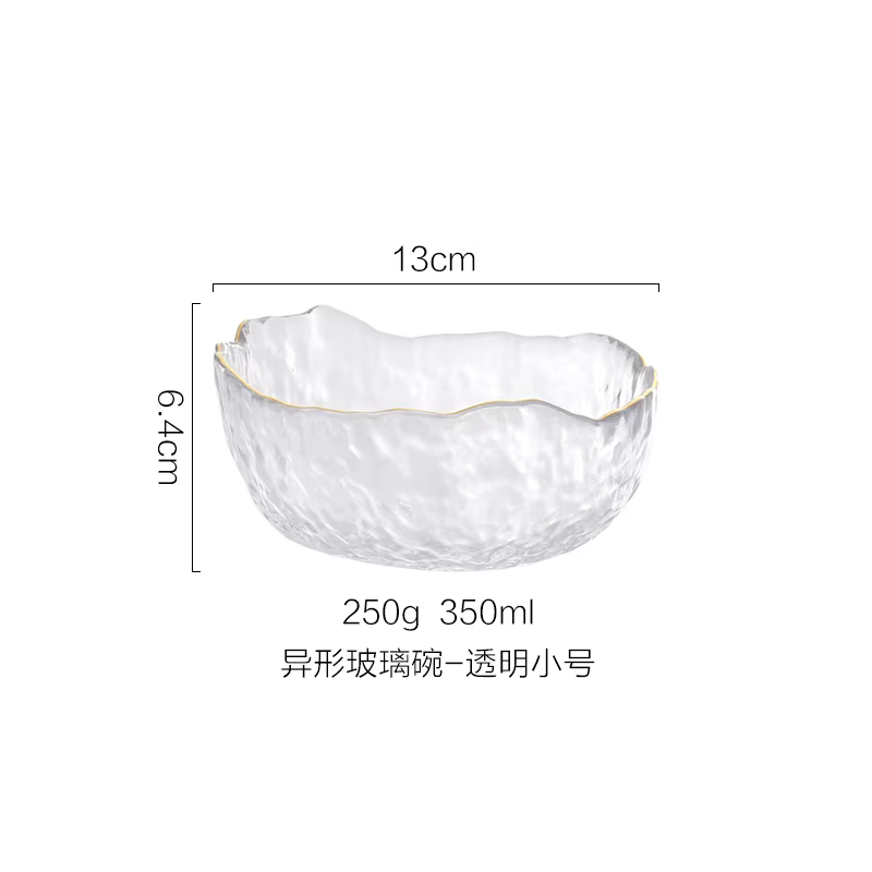 Filles en verre Iceberg de style japonais avec bord doré, salade transparente, soupe de fruits, dess