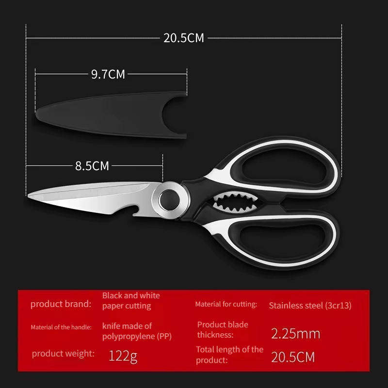 Ciseaux de cuisine multifonctionnels, ciseaux de coupe de poisson et de viande, ciseaux en acier ino
