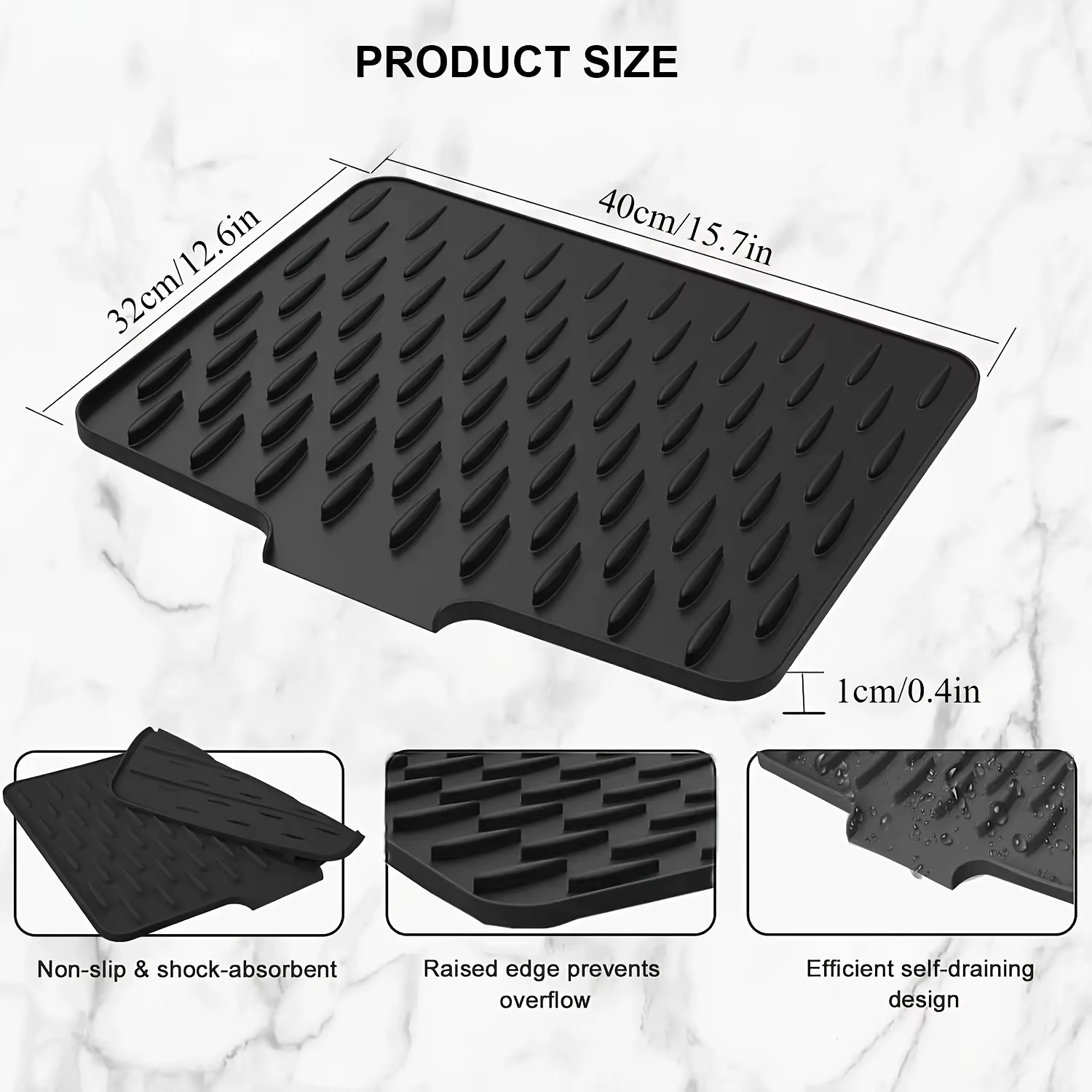 Tapis de vidange de cuisine en Silicone avec conception de Drainage intégrée, facile à nettoyer, ada