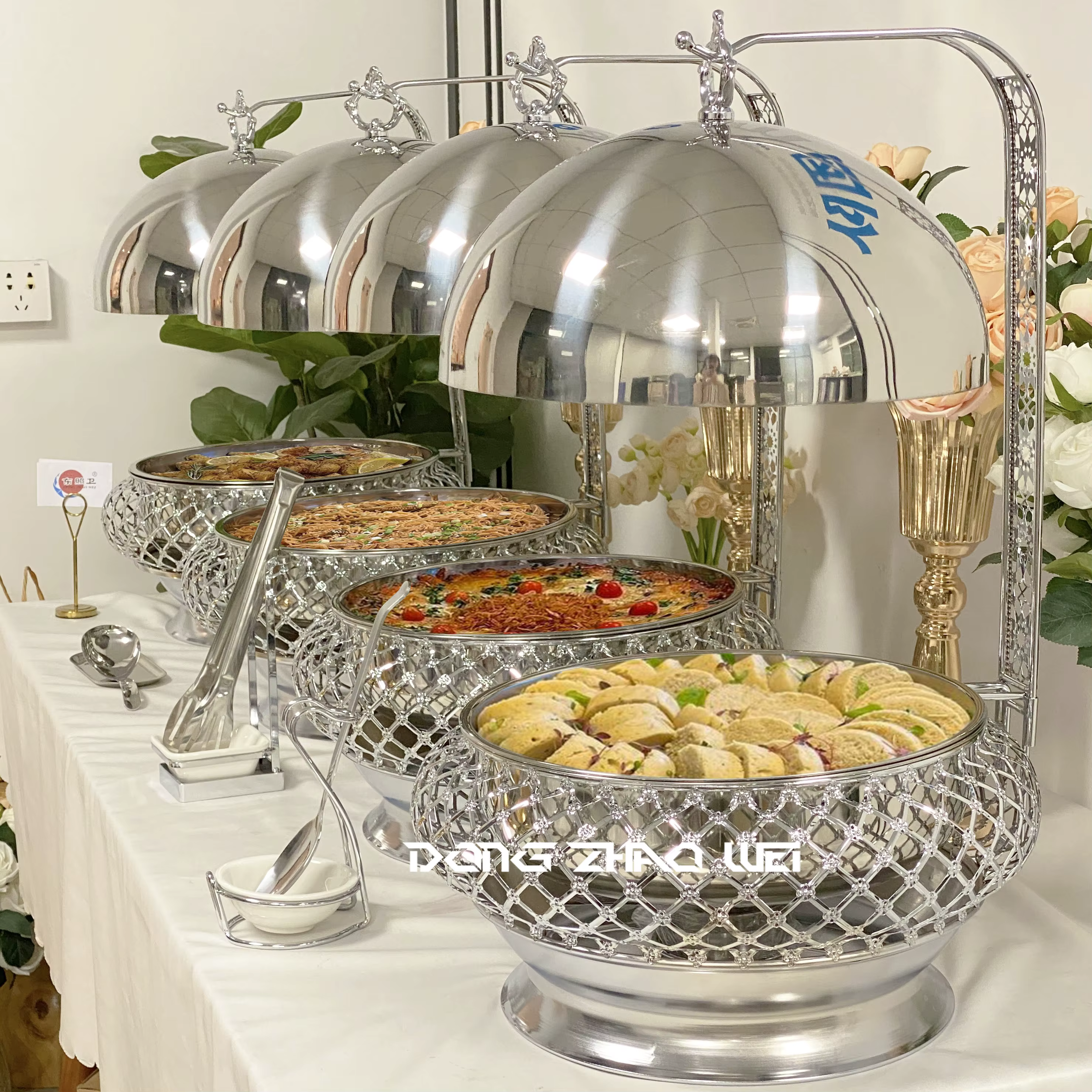 Plats de service de luxe pour fête de mariage, Buffet, chauffe-plats, restauration, acier inoxydable