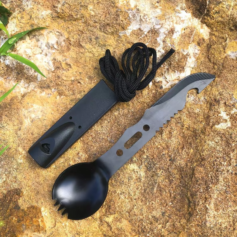 Vaisselle de Camping en plein air couteau en acier inoxydable fourchette cuillère Portable multi-fon