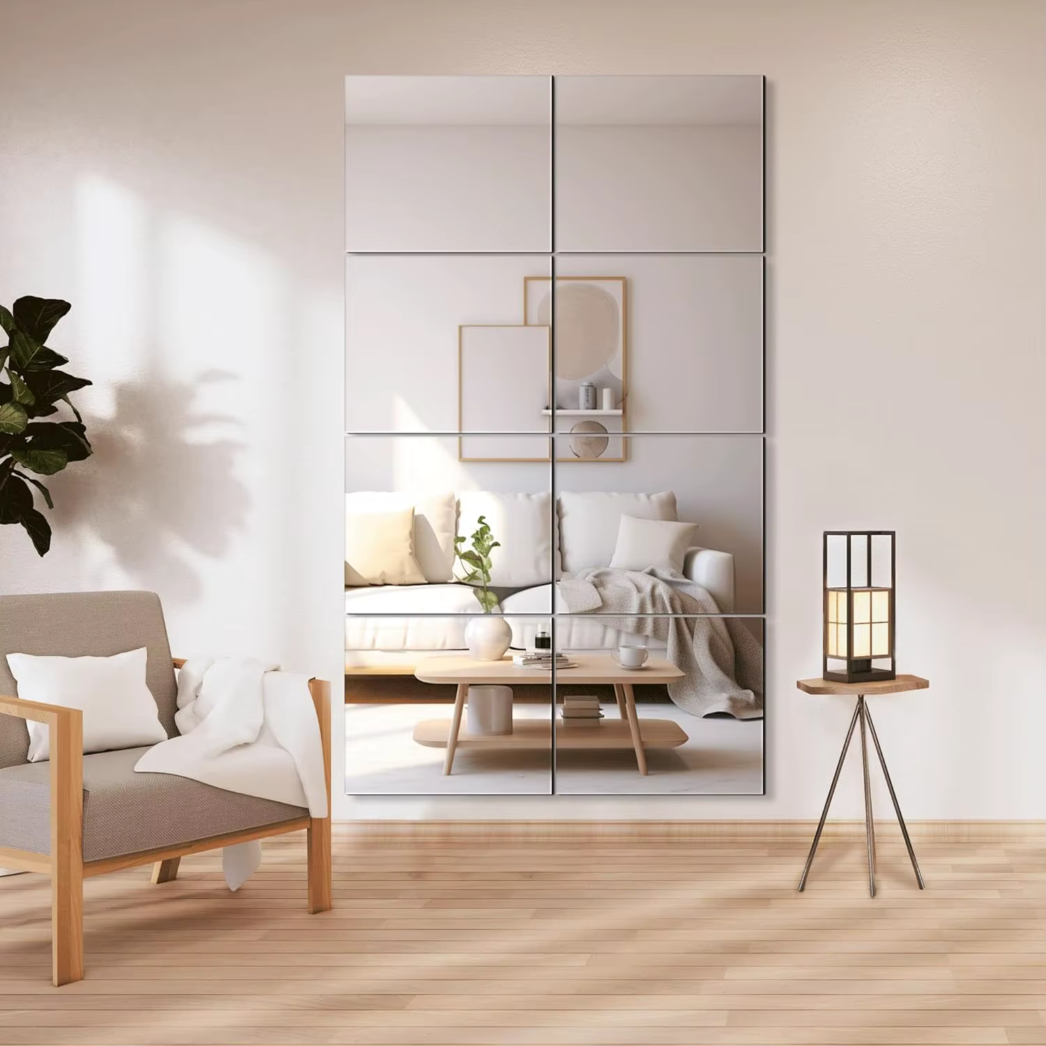 Miroirs muraux sans cadre 14'x12'x8 pièces, panneaux en verre trempé pleine longueur résistants aux 