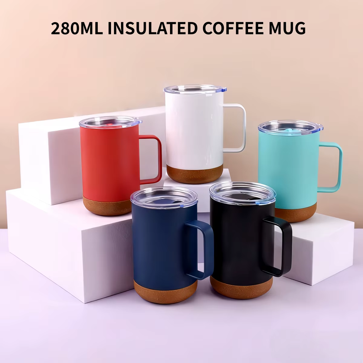 Mug à café isotherme à double paroi en acier inoxydable 304 de 280 ml avec poignée