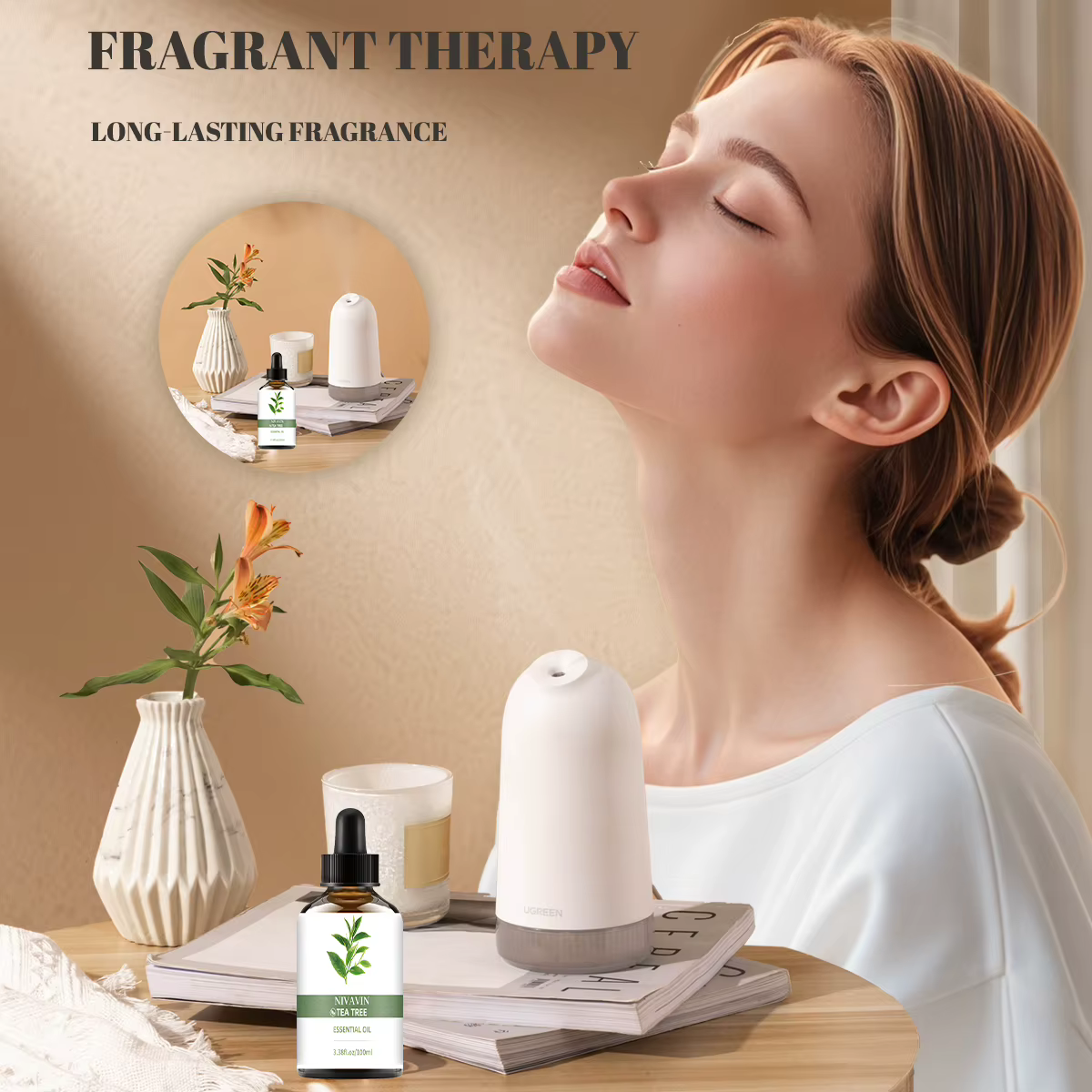 NIVAVIN Huile d'Arbre à Thé 30ml/60ml/100ml, extrait naturellement, parfum longue durée, rafraîchit l'air, adapté à un usage domestique.