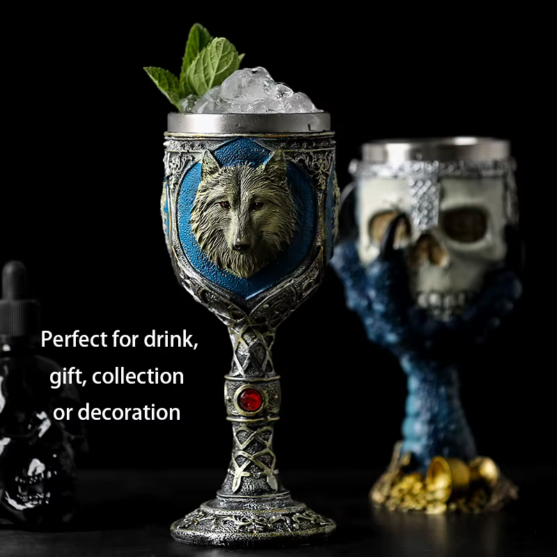 Horrible résine acier inoxydable crâne gobelet rétro griffe verre à vin gothique verres à Cocktail loup whisky tasse fête Bar Drinkware