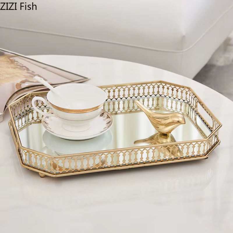 Plateaux décoratifs en verre miroir vintage