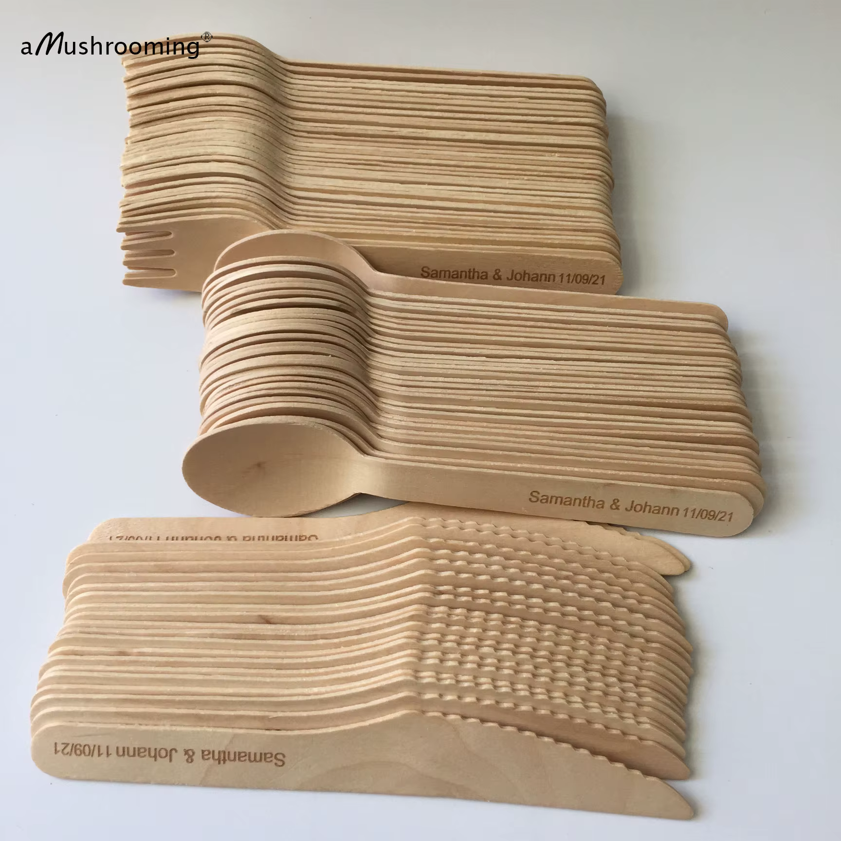 Ensemble de couverts de cuisine en bois de glace personnalisés avec nom et date