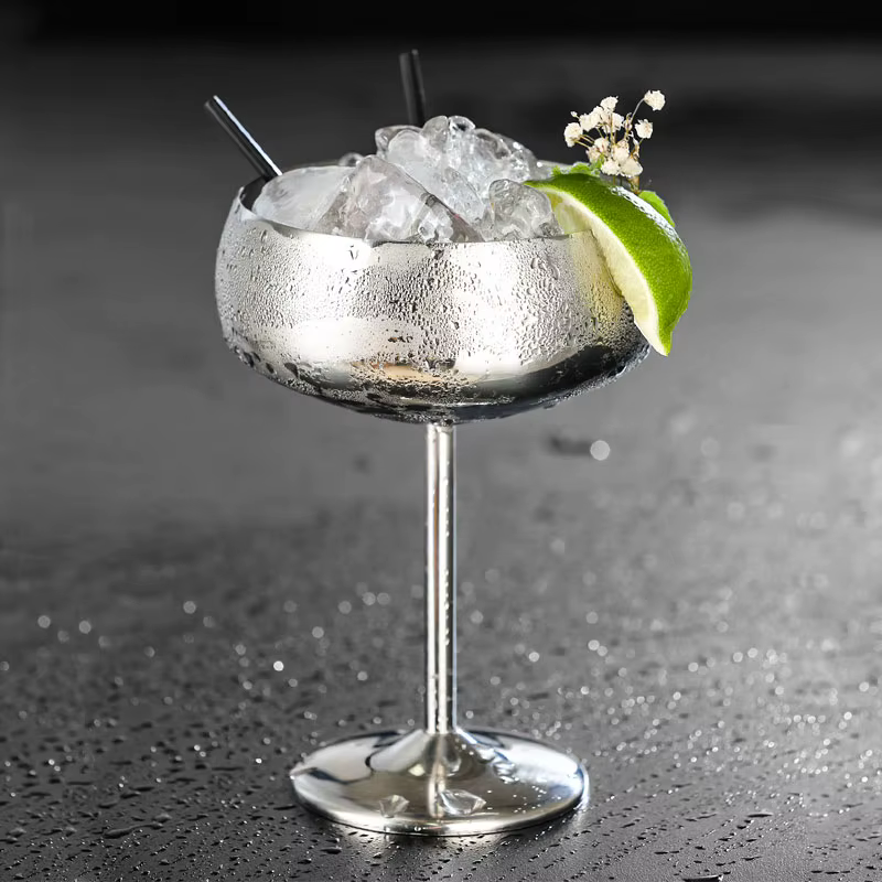 Aixiangru verre à vin à large bouche verres à Cocktail en acier inoxydable plat à Champagne en métal créatif