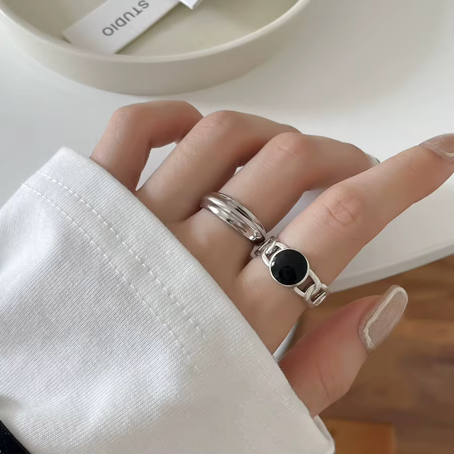 Bague géométrique ronde rétro couleur argent véritable pour femmes, courbe Vintage, bijoux fins, accessoires minimalistes, cadeau