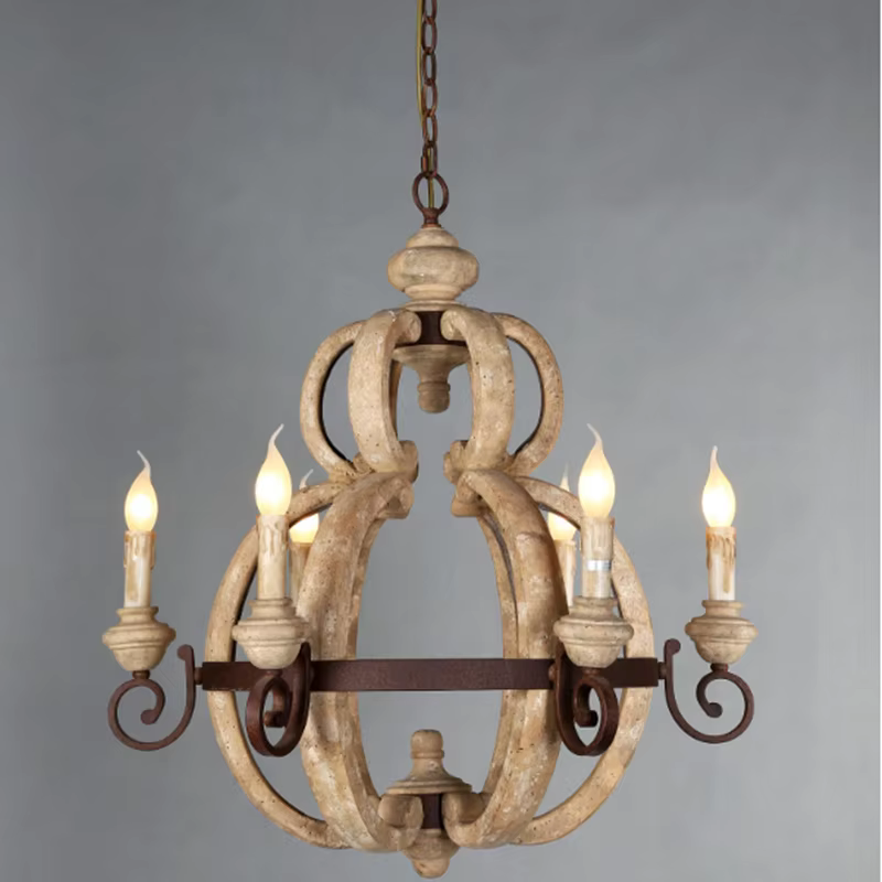 Plafonnier LED en bois au design vintage rustique, éclairage d'intérieur, luminaire décoratif de plafond, idéal pour une chambre à coucher, une cuisine, un salon ou un loft, 6 unités