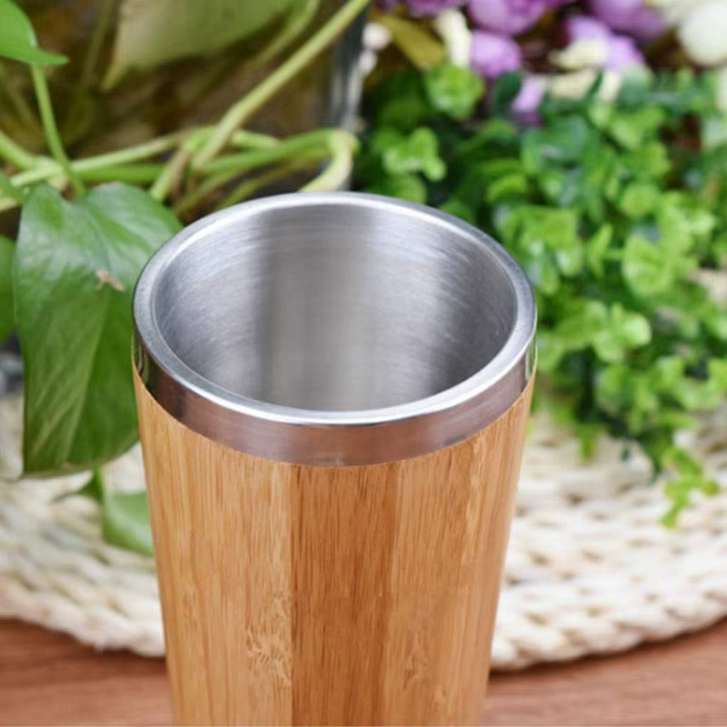 Tasse à café en bambou avec couvercle anti-fuite