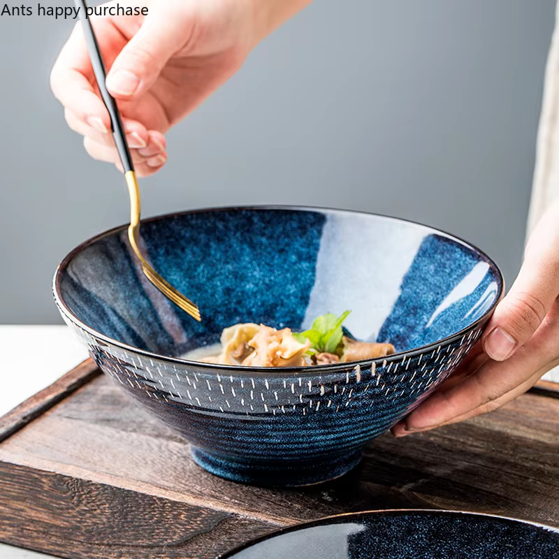 Grand Filles à Soupe en Céramique Bleue