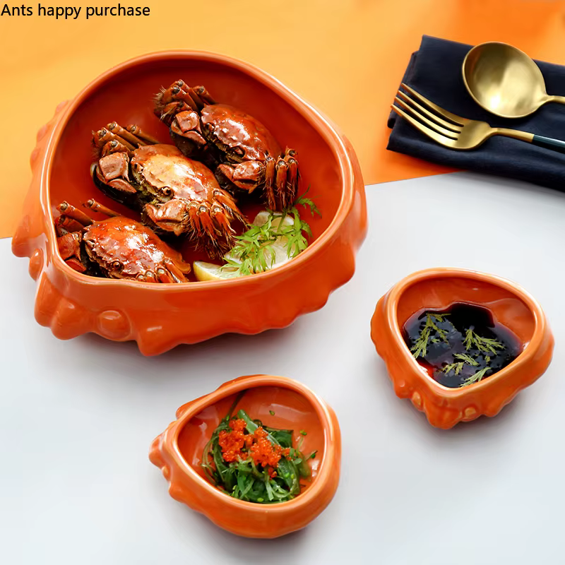 Assiette à dîner en céramique en forme de crabe