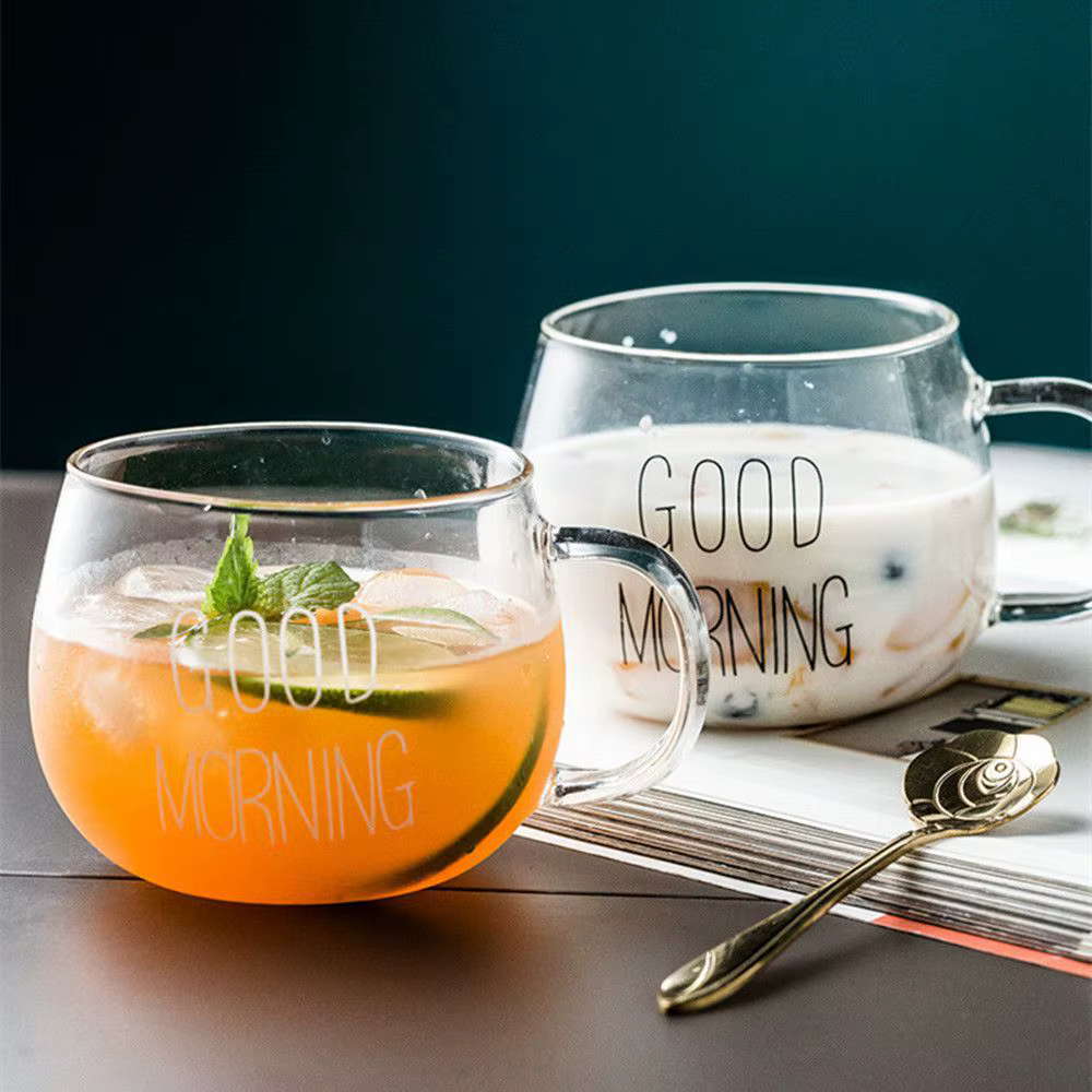 Tasse en verre créative transparente avec lettre imprimée
