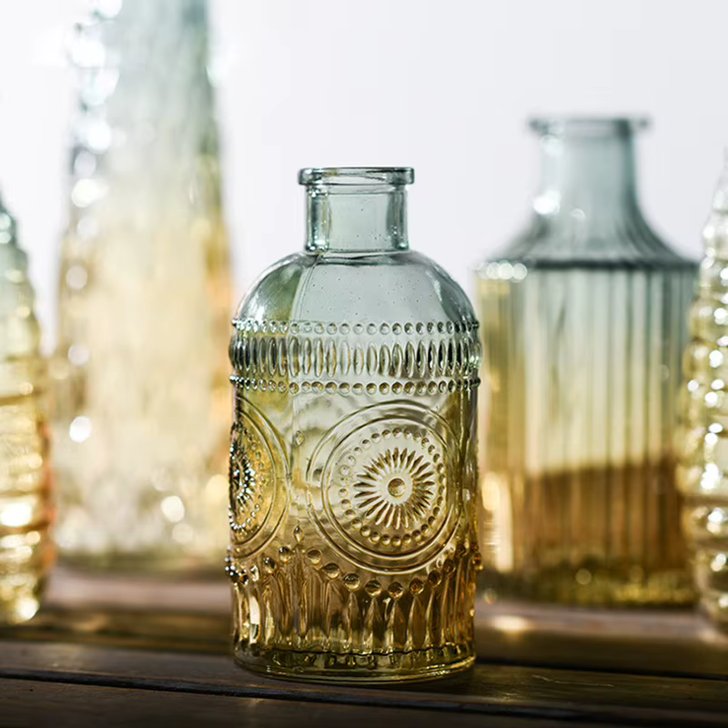 Vase en verre transparent en relief Hipster européen Vases de décoration pour maisons Fleurs