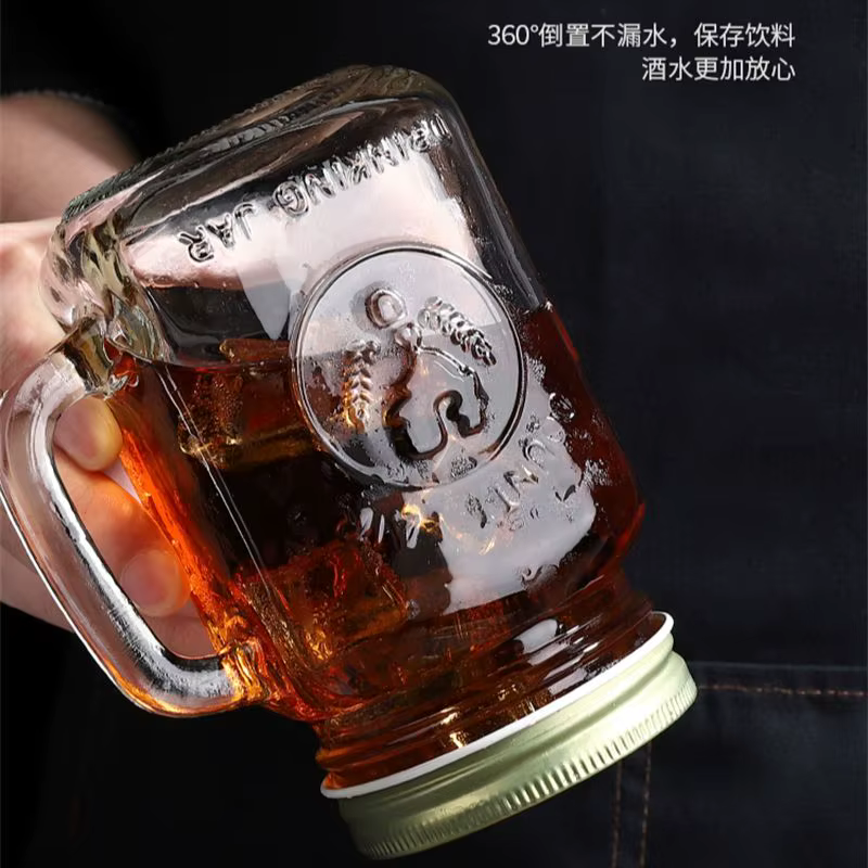 Pot à boire en verre transparent avec couvercle