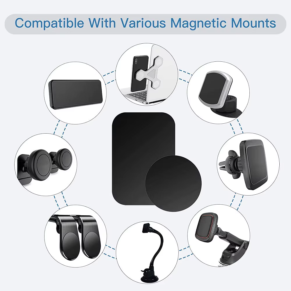 Plaque métallique magnétique pour support de téléphone de voiture, disque autocollant en fer pour support magnétique de téléphone de voiture, compatible iPhone Samsung Xiaomi